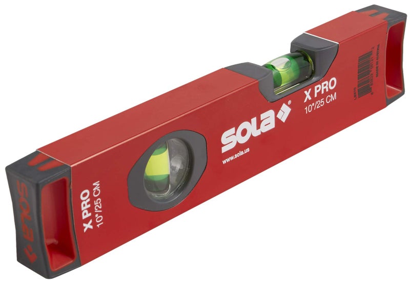 SOLA مستوى روح صندوق الألمنيوم SOLA LSX10 X PRO مع 2 أنابيب مكبرة بنسبة 60%، 10 إنش، أحمر - Image 1